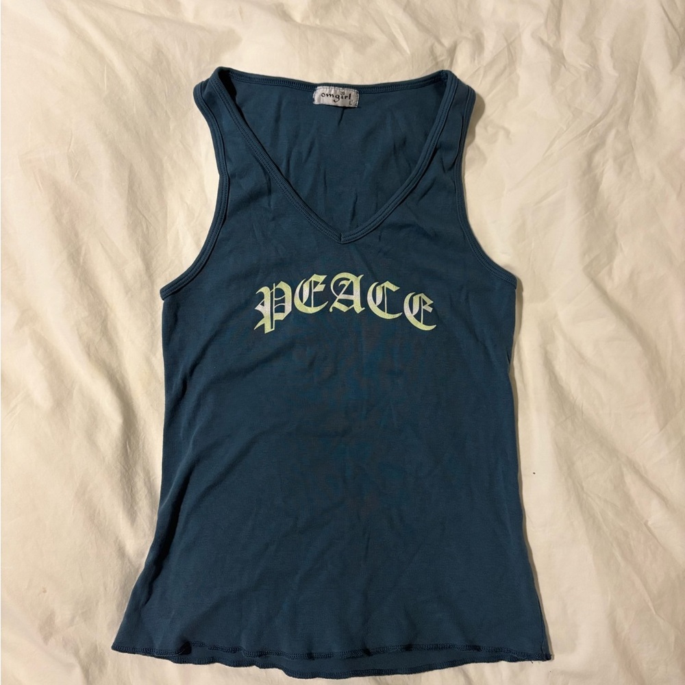 Vintage y2k Women's Blue Peace Tank Top